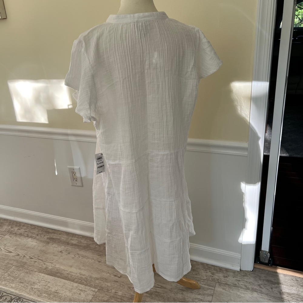 NWT! Style & Co. White Tie-neck Tiered Flutter Sleeve Sundress - 100% Cotton - Picture 7 of 13